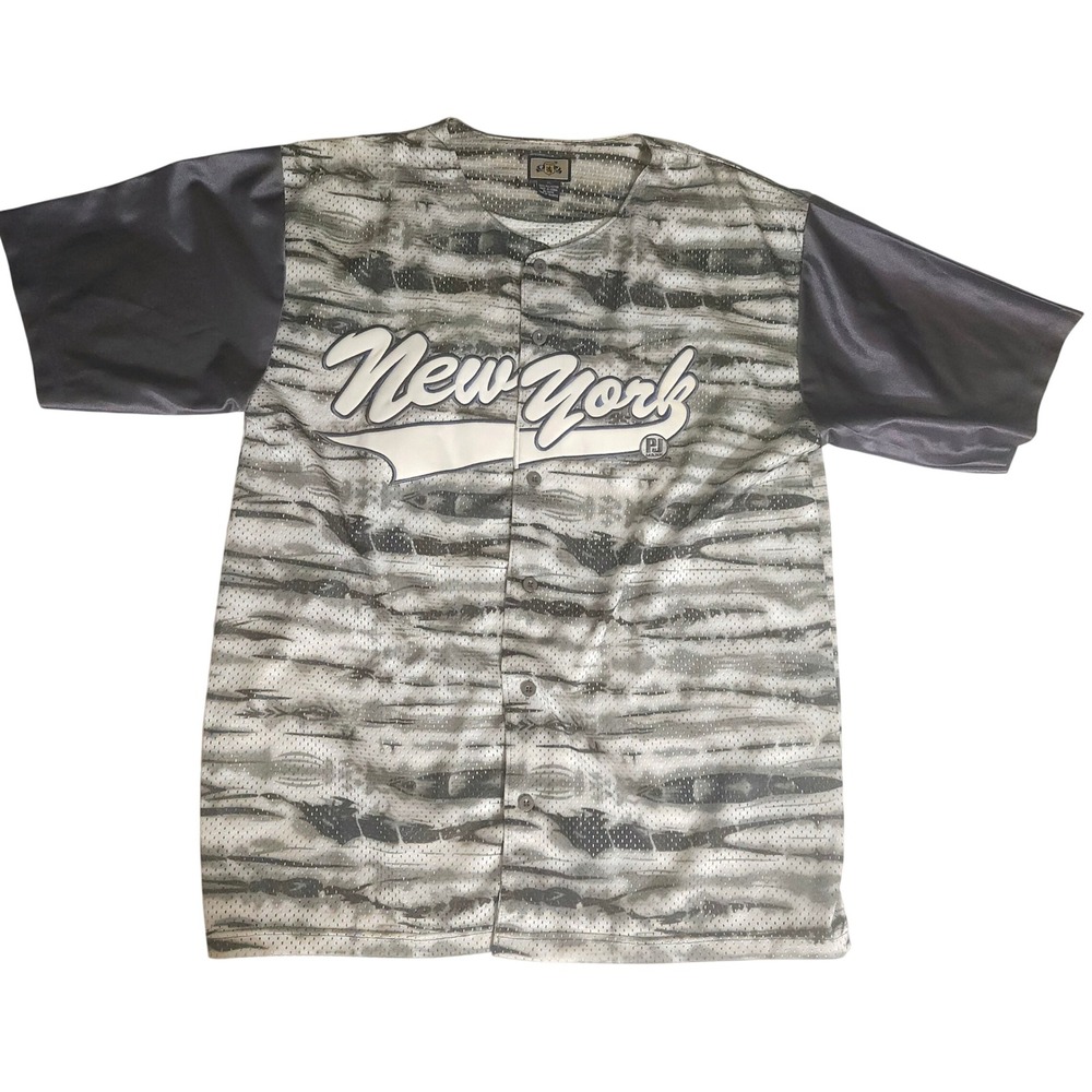 PJ Mark Mens XL New York Baseball Jersey Mesh Abstract Stripe Gray Streetwear